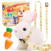 Plush Toys Electronic Toy with Sounds,Wiggling Ears,Twitching Mouth and Nose, Interactive Rabbit Toy with Leash,Easter Christ...