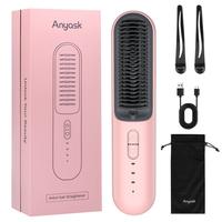 Anyask Cordless Hair Straightener Brush With Negative ions, 2+Get Free Ship, Travel Hair Straightening, Anti-Scald Design, Bl...
