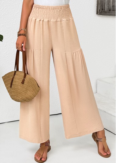 Modlily Light Coffee Wide Leg Elastic Waist High Waisted Pants - M