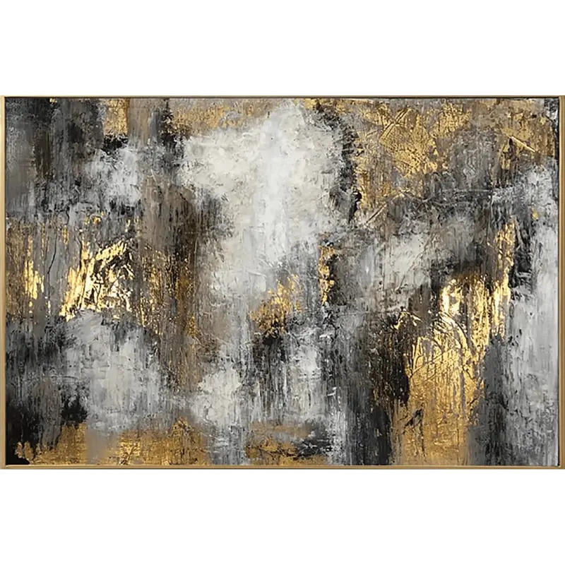 Grey Abstract Paintings On Canvas Gold Leaf Artwork Heavy Textured Wall Art Original Hand Painted | ENERGY FLOWS