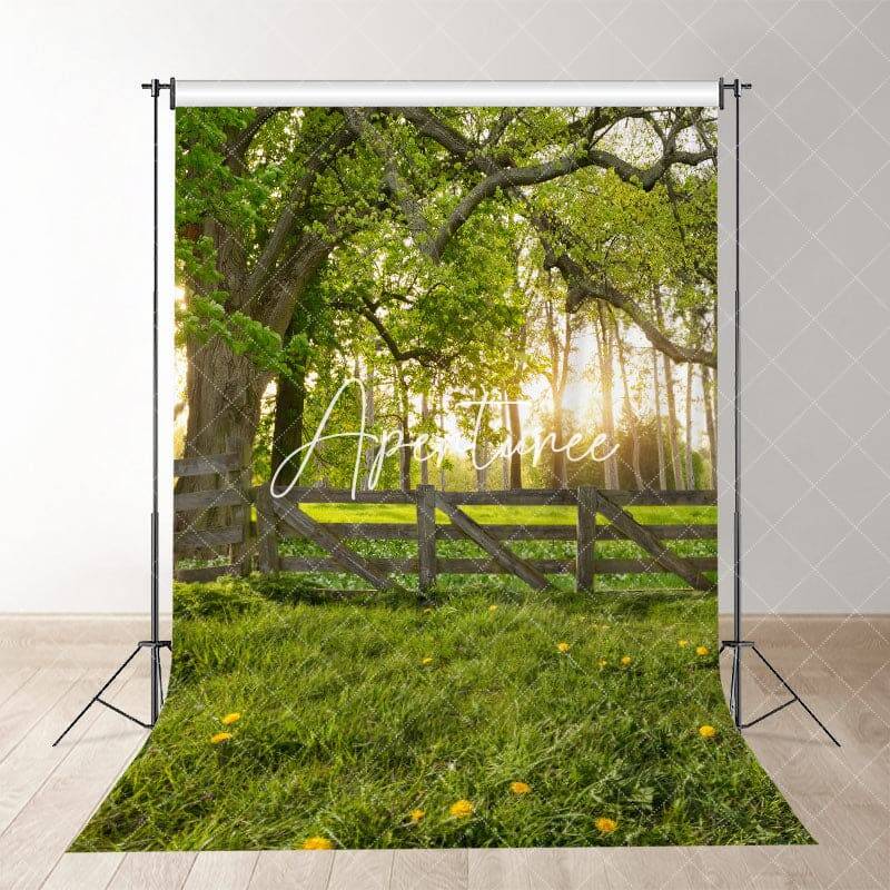 Morning Warm Sunlight Grassland Spring Photo Backdrop - Aperturee