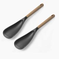 Silicone Cooking Utensils Set, 2 Counts Non-stick Cooking Spoon with Wooden Handle, Kitchen Cooking Utensils for Mixing, Scoo...