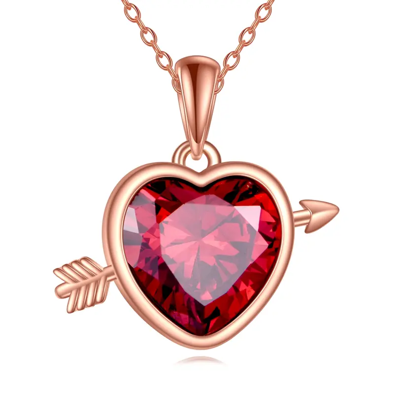Sterling Silver with Rose Gold Plated Cubic Zirconia Arrow & Heart Pendant Necklace