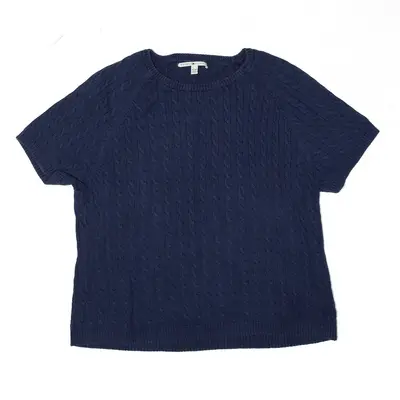TOMMY HILFIGER Jumper Blue Cable Knit Short Sleeve Womens XL