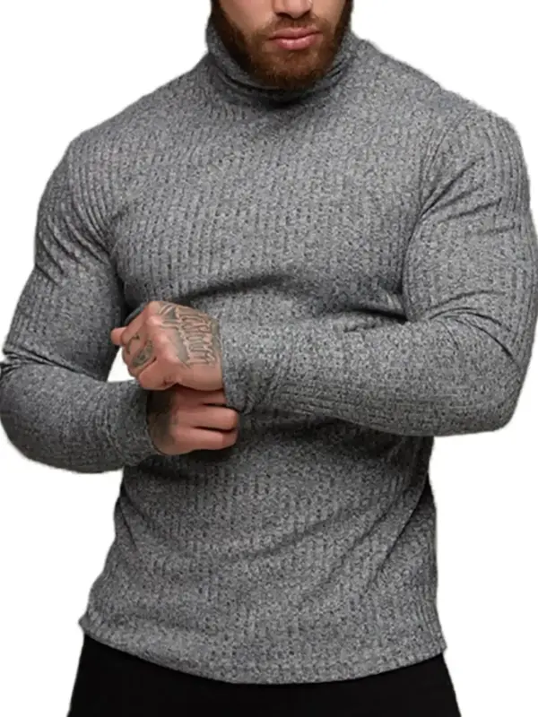 Men's Plain High Neck Sweater, Slim Casual Long Sleeve Ribbed Turtleneck Jumper for Fall & Winter,  Fall Sweaters, Men's Goin...