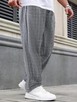 【Plus Size】Plaid Print Drawstring Waist Pants, Casual Loose Fit Comfy Trousers for Daily Wear, Men's Bottoms for All Seas...