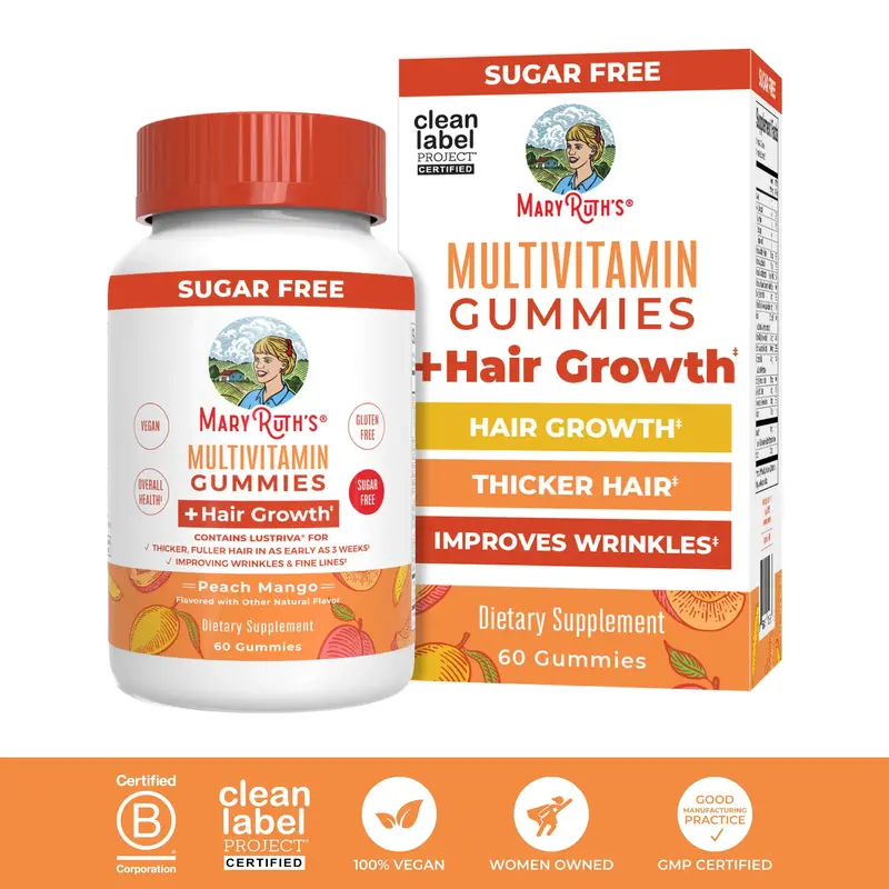 MaryRuth's Multivitamin + Hair Growth Gummies - With Lustriva - Formulated for Thicker Hair, Wrinkles, Fine Lines, Skin Care ...
