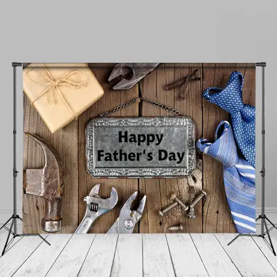 Present Tie Tools Wooden Happy Fathers Day Backdrop - Aperturee