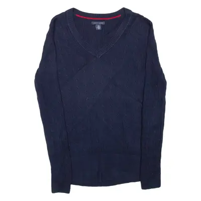 TOMMY HILFIGER Womens Jumper Blue V-Neck Cable Knit S
