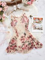 Women's Floral Print Criss Cross Backless Cami Nightdress, Elegant Ruffle Hem Sheer Nightgown for Women Daily Wear, Night Gow...
