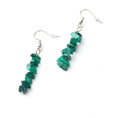 Natural Malachite Chip Beads Dangle Earrings