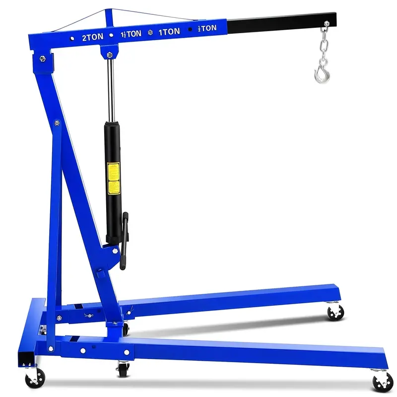 Garvee Engine Hoist Cherry Picker 2 Ton Hydraulic Shop Crane Blue, Collapsible Frame, 360° Swivel Casters, Adjustable Boom, ...