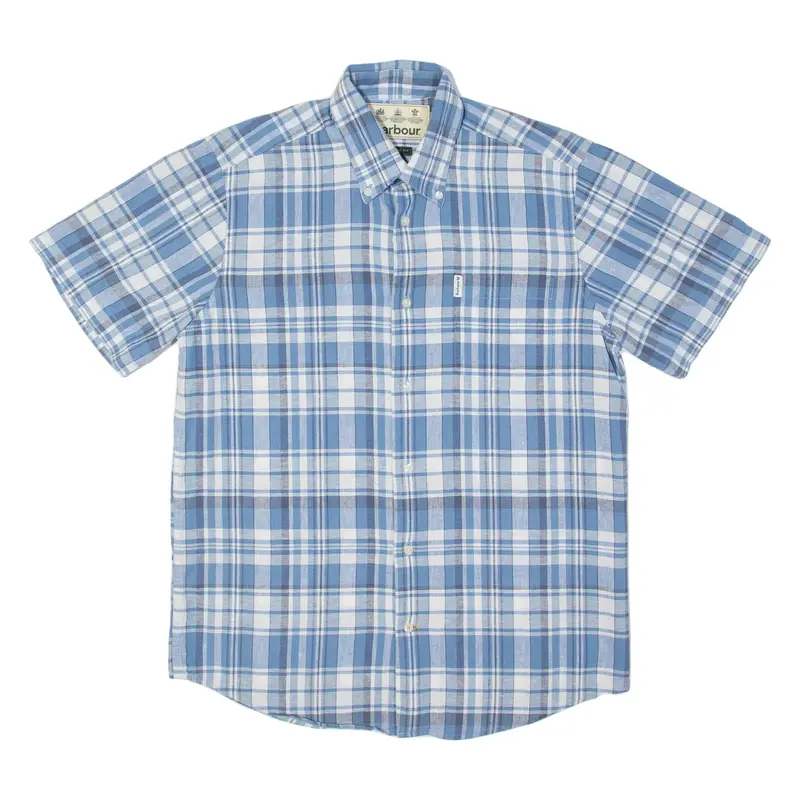 BARBOUR Mens Shirt Blue Linen 90s Plaid S