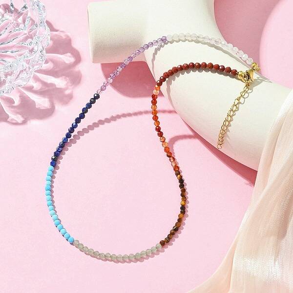 3.5mm Chakra Gemstone Round Beaded Necklaces