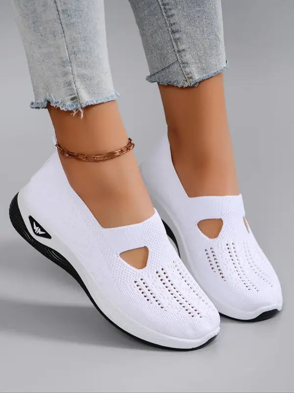 Women's Fashionable Hollow Out Design Slip on Sneakers, Casual Comfortable Breathable Lightweight Mesh Shoes, All-match Commu...