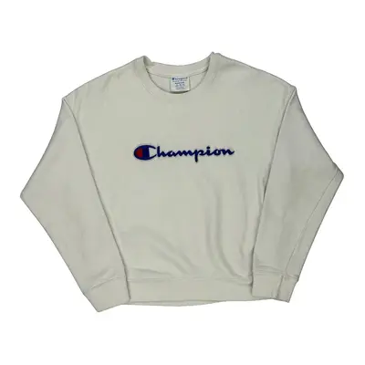 Reverse Weave Champion Spellout Sweatshirt - Medium White Cotton Blend