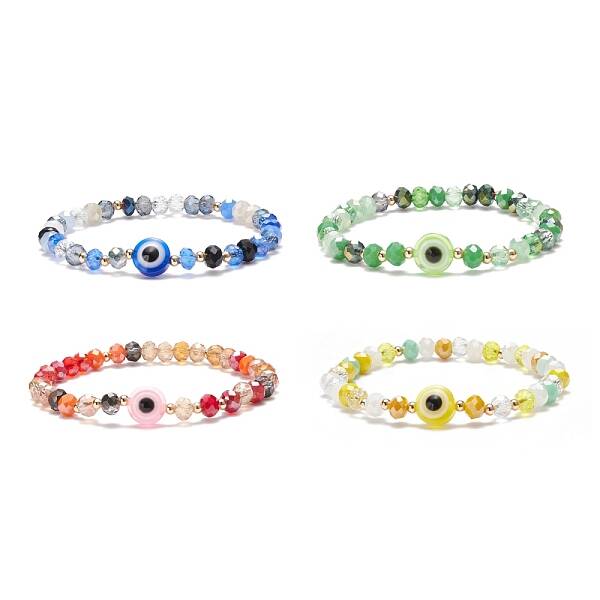 Glass & Resin Evil Eye Beaded Stretch Bracelet for Women