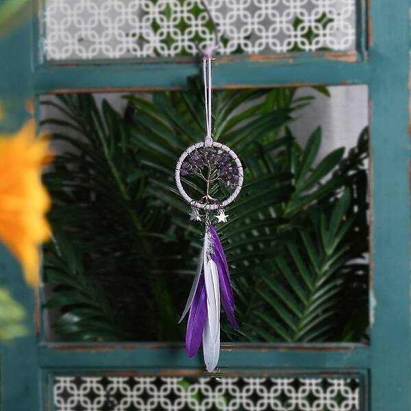 Woven Net/Web with Feather Hanging Ornaments