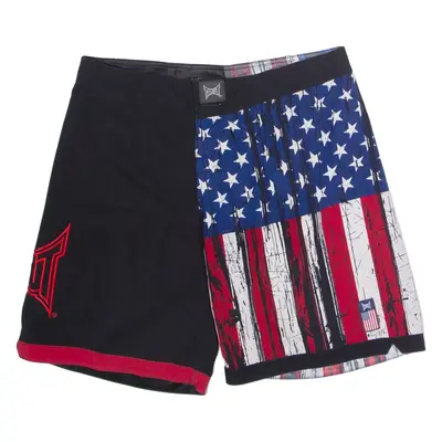 TAPOUT USA Flag Mens Sports Shorts Black Crazy Pattern L W36