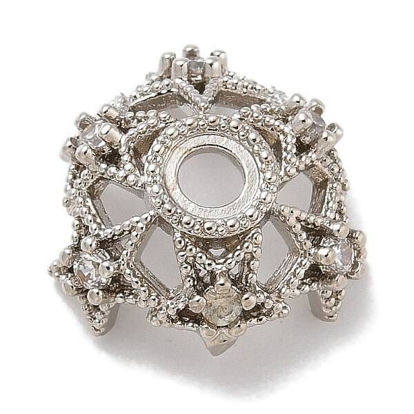 Rack Plating Star Brass Micro Pave Clear Cubic Zirconia Bead Caps
