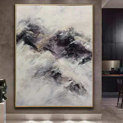 Large Abstract Beige Canvas Art White Painting Gray Painting Art Modern Art Canvas Painting Abstract Palette Knife Art | MAJE...