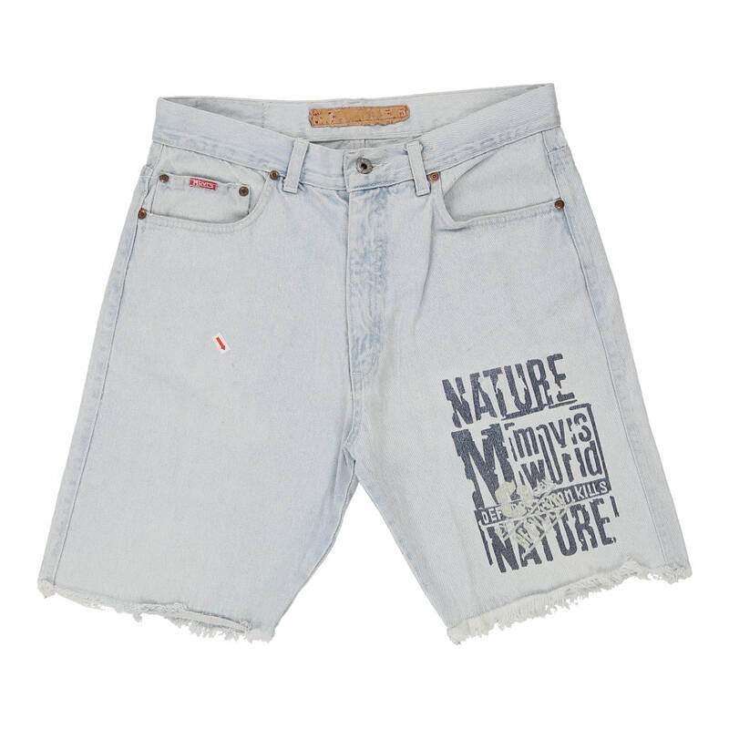 Movimento Graphic Denim Shorts - 32W UK 14 Blue Cotton