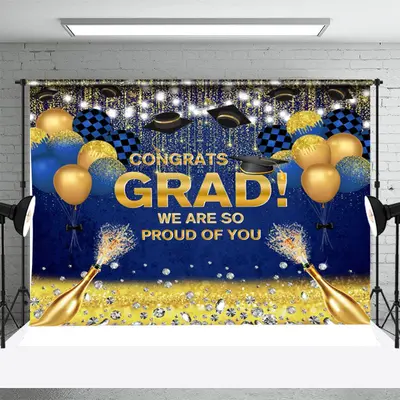 Blue Golden Diamond Champagne Graduation Backdrop - Aperturee