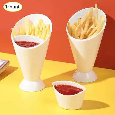 French Fry Cup with Sauce Dish, 1 Count Portable Reusable Handheld French Fry Container, French Fry Holder for Home Outdoor B...
