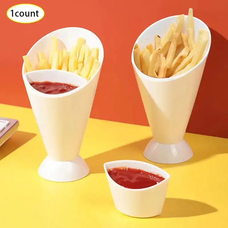 French Fry Cup with Sauce Dish, 1 Count Portable Reusable Handheld French Fry Container, French Fry Holder for Home Outdoor B...