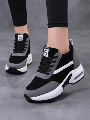 Sportive Patchwork Low Top Lace Up Sneakers, Trainers for Women, Fall New Air Cushion Design Shoes for Women, Casual Breatha...