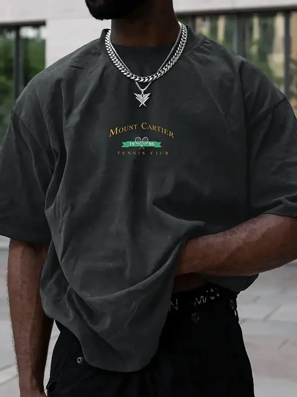 Men's Loose Letter & Figure Print Drop Shoulder Tee, Street Fashion Casual Soft Comfy Half Sleeve Round Neck T-shirt for Summ...