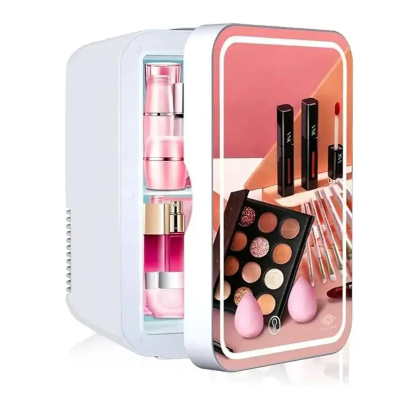ZEENA   8 Liter Portable Beauty Makeup Skincare  Cosmetics Refrigerator Compact Cooler Warmer, Mirrored and LED Lighting Desi...