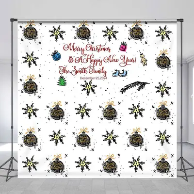 Personalized Name Ball Dots Merry Christmas Backdrop - Aperturee