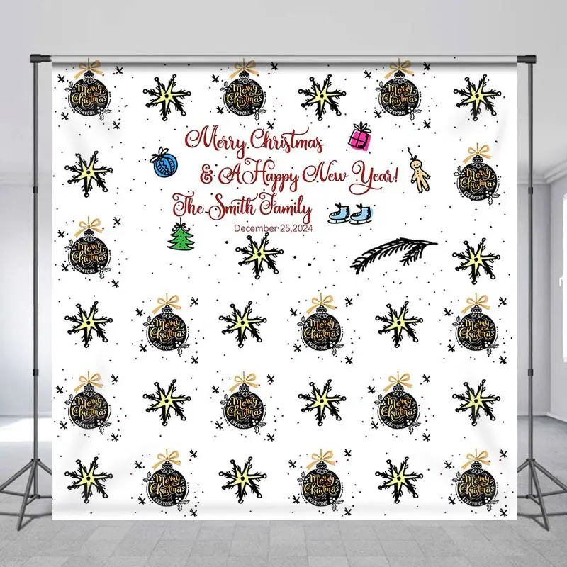 Personalized Name Ball Dots Merry Christmas Backdrop - Aperturee