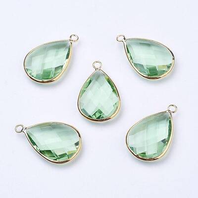 Golden Tone Brass Glass Teardrop Pendants