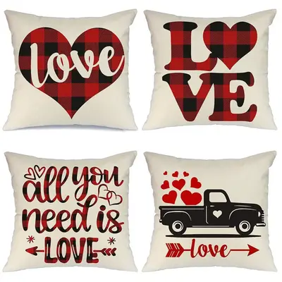 4-Pack Home Decorations Cotton Linen Pillow Cover Set (Insert Not Included)
