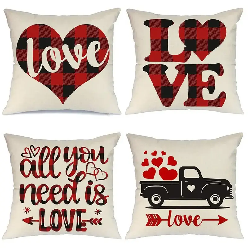 4-Pack Home Decorations Cotton Linen Pillow Cover Set (Insert Not Included)