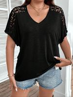 【Plus Size】 Solid Color Tee, Classy Casual Short Sleeve T-shirt, Women's Plus Size Summer Clothing for Daily Wear, Womens...