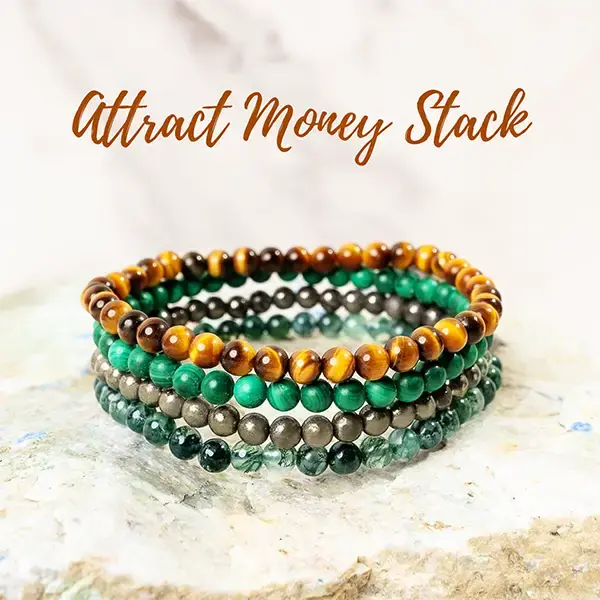 4mm Beads Delicate Attract Money Crystal Bracelet Stack | Pyrite, Tiger's Eye, Moss Agate, Malachite Dainty Beads | Jewelry f...