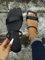 Women's Fashionable Plain Color Slides, Casual Comfortable Flat Sandals for Summer, Lightweight Breathable Shoes for Daily We...