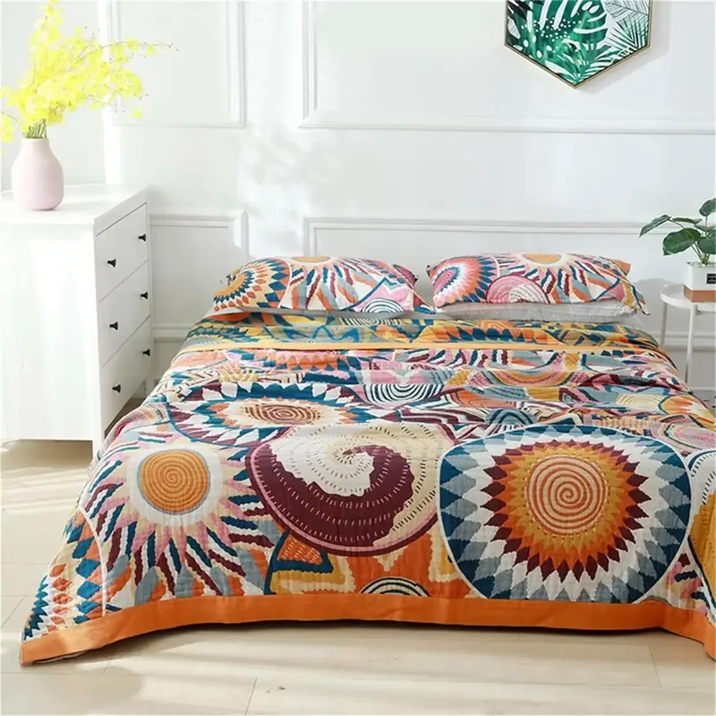 Boho-Style Throw Blanket, 1 Count Colorful Geometric Pattern Soft Warm Napping Blanket, Cool Bedding Blankets for Home Bedroo...
