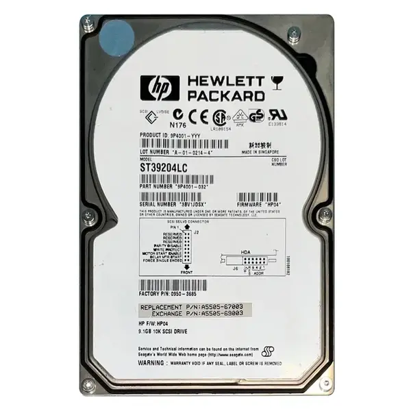 A5505-67003 HP 9.1GB Wide Ultra2 SCSI 10000 3.5-inch Hard Drive
