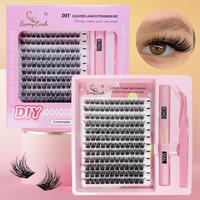 Natural 3D DIY Cluster Eyelash Extension Kit, 1 Box Soft D Curl Individual Lash Extension with Bond & Seal & Tweezers, Eye Ma...