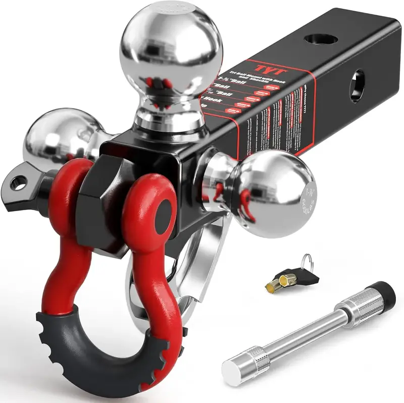 TYT Tri Ball Trailer Hitch Mount 2 Receiver - 3-in-1 Towing System w/ 2-5/16 2 1-7/8 Hitch Balls, Locking Security Pi...