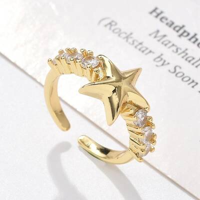 Brass Micro Pave Clear Cubic Zirconia Cuff Finger Rings