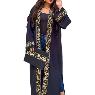 Ramden's Embroidered Women Open Abaya Muslim Dress Islamic Cardigan Dubai Kaftan one size