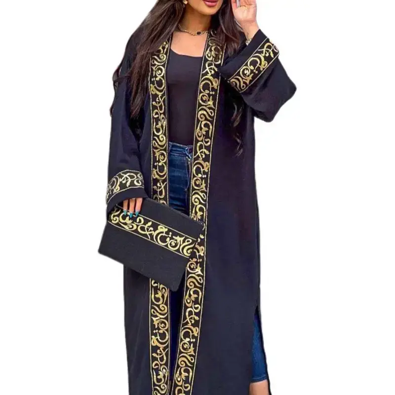 Ramden's Embroidered Women Open Abaya Muslim Dress Islamic Cardigan Dubai Kaftan one size