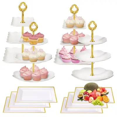 Black Friday 10Pcs Plastic Dessert Table Stand Set 4Pcs 3-Tier Cupcake Stand Cookie Rack Serving Tray Cake Display Tower 6Pcs...