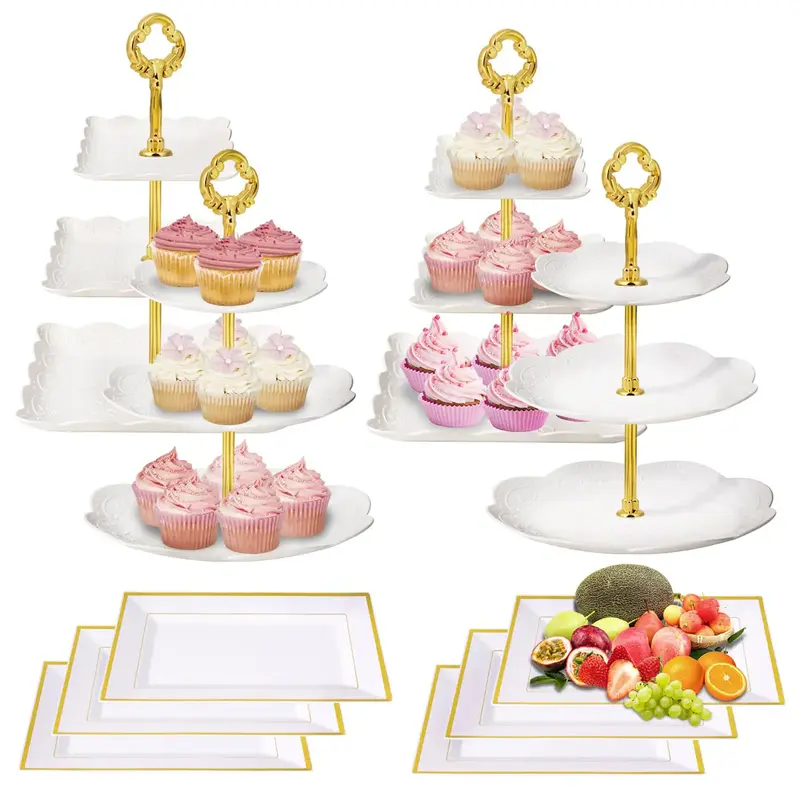 Black Friday 10Pcs Plastic Dessert Table Stand Set 4Pcs 3-Tier Cupcake Stand Cookie Rack Serving Tray Cake Display Tower 6Pcs...