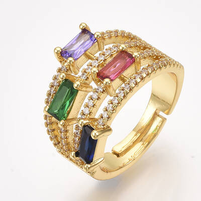 Adjustable Brass Micro Pave Cubic Zirconia Finger Rings
